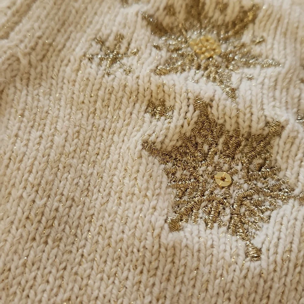 Tahari girls cream sweater with gold snowflakes and gold flecks size 3T - Picture 6 of 6